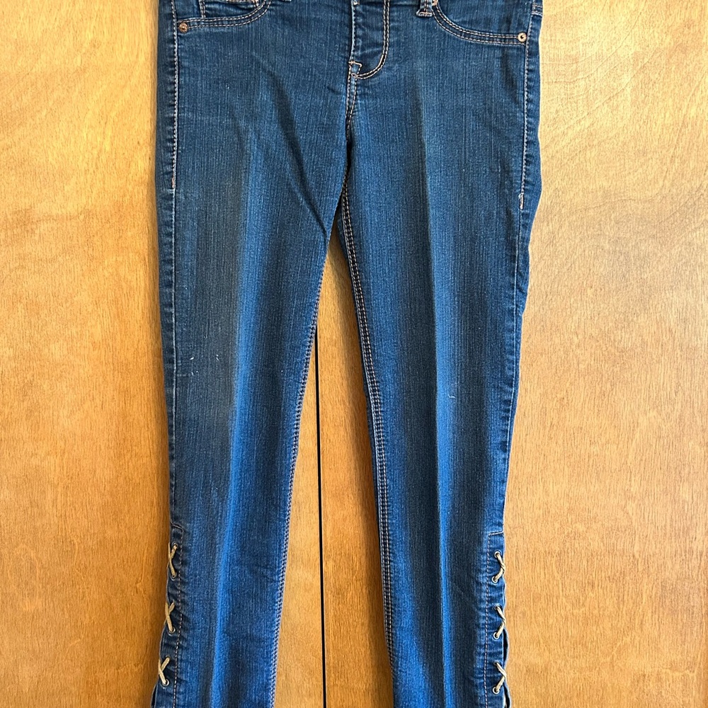 Blue Skinny Jeans with Sleek Fit and Side Lace-Up Size M